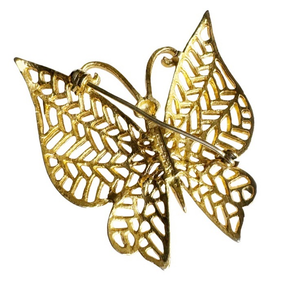 Gold Filagree Butterfly Brooch - Picture 10 of 13